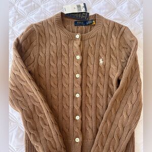 NWT Polo Ralph Lauren Cable Knit Cardigan Sweater Camel Size S $168 MSRP